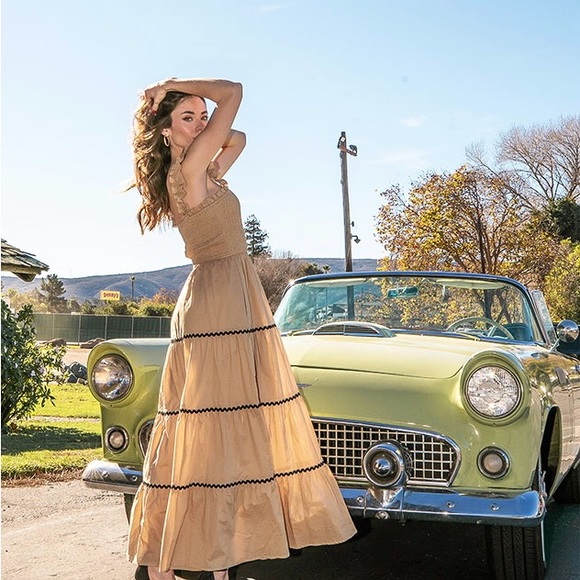 Dresses & Skirts - Maxi Dress Color Carmel nude Style trim tiered sleeveless. Brand New